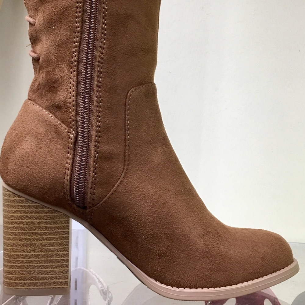 Soda Chestnut Brown Faux Suede Lace Up Heeled BOOT - Picture 8 of 8